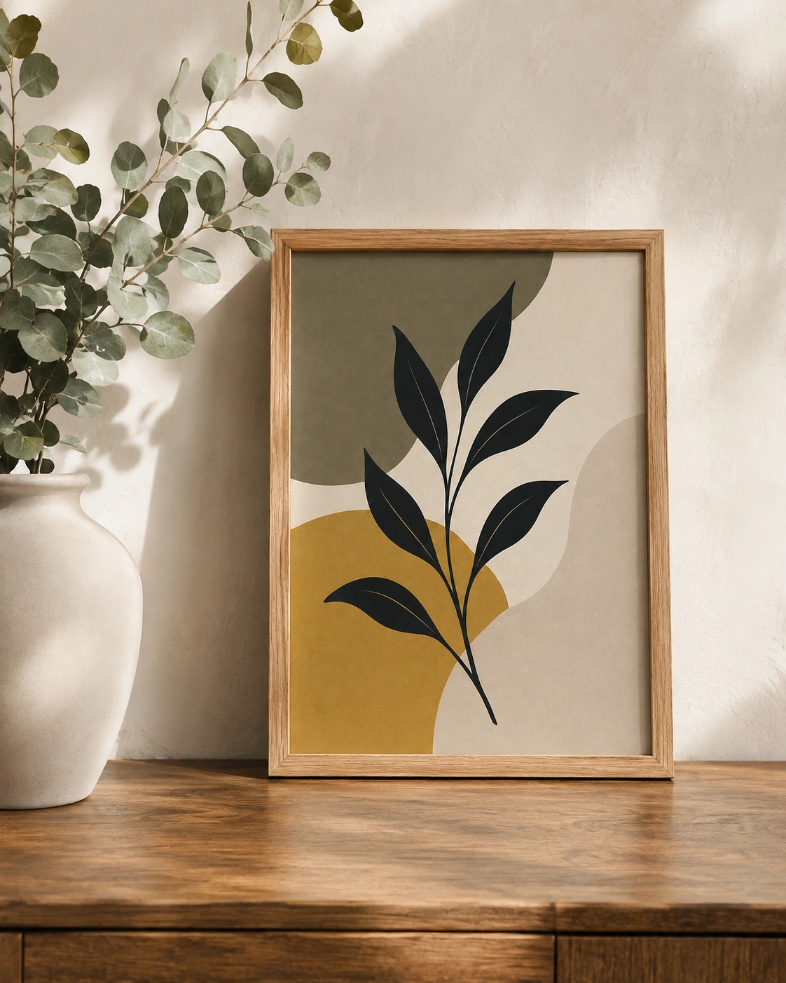 Silent Leaf Study minimalist botanical wall art for living room