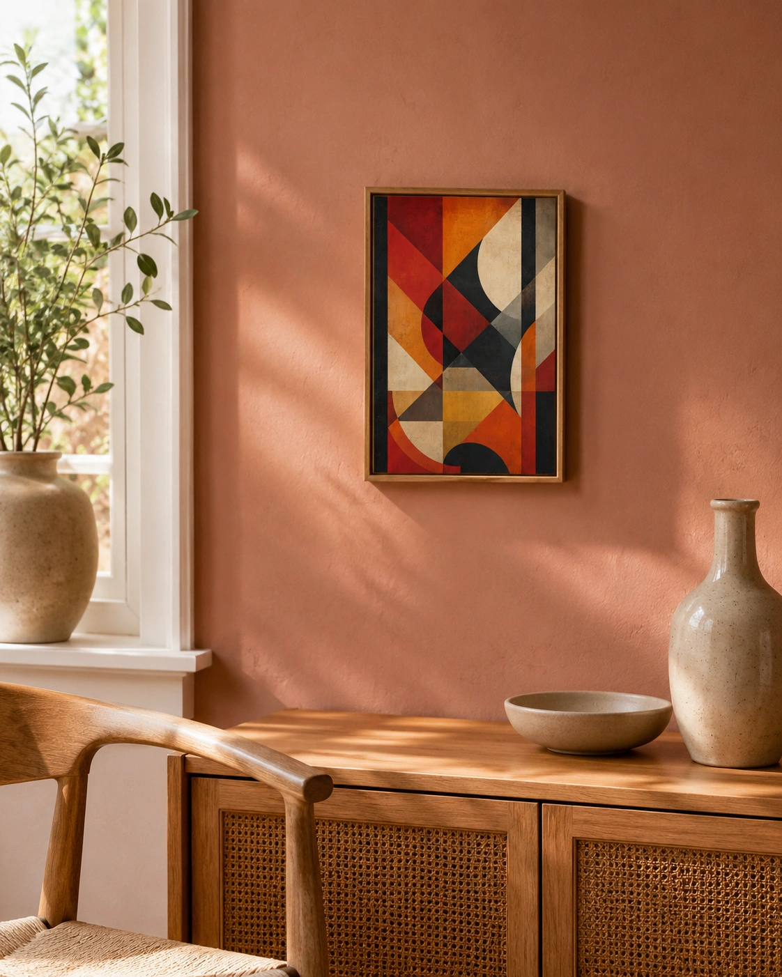 Ember Geometry abstract painting for modern lobby