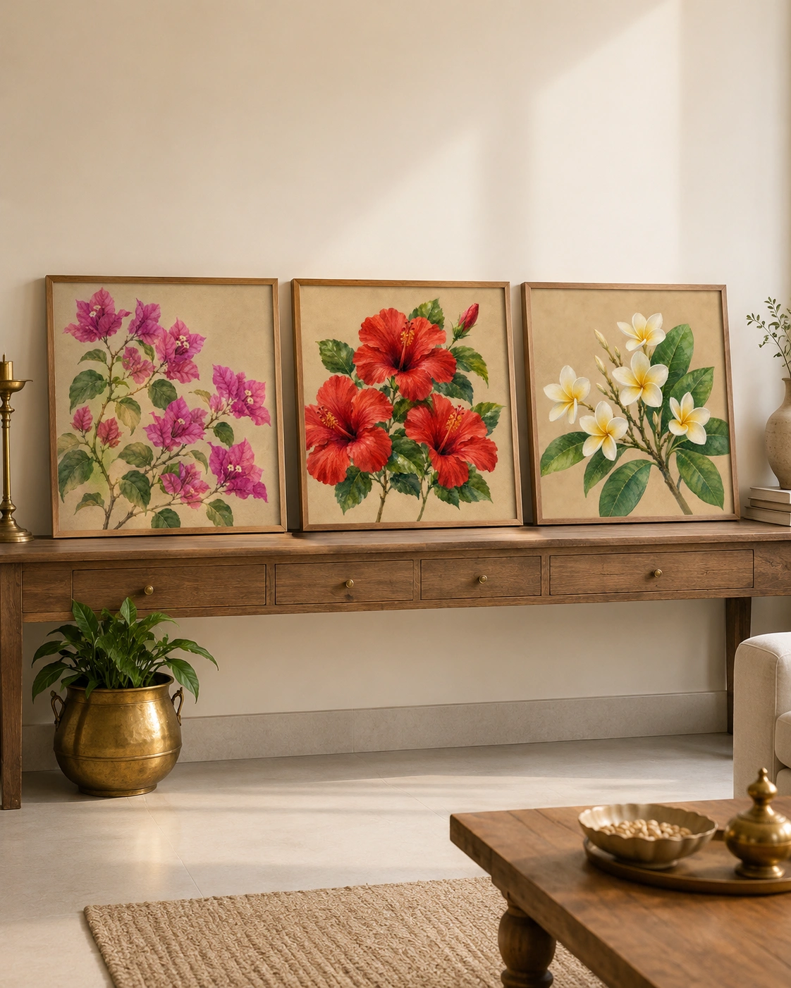 Tropical Garden Blooms – Floral Triptych Set