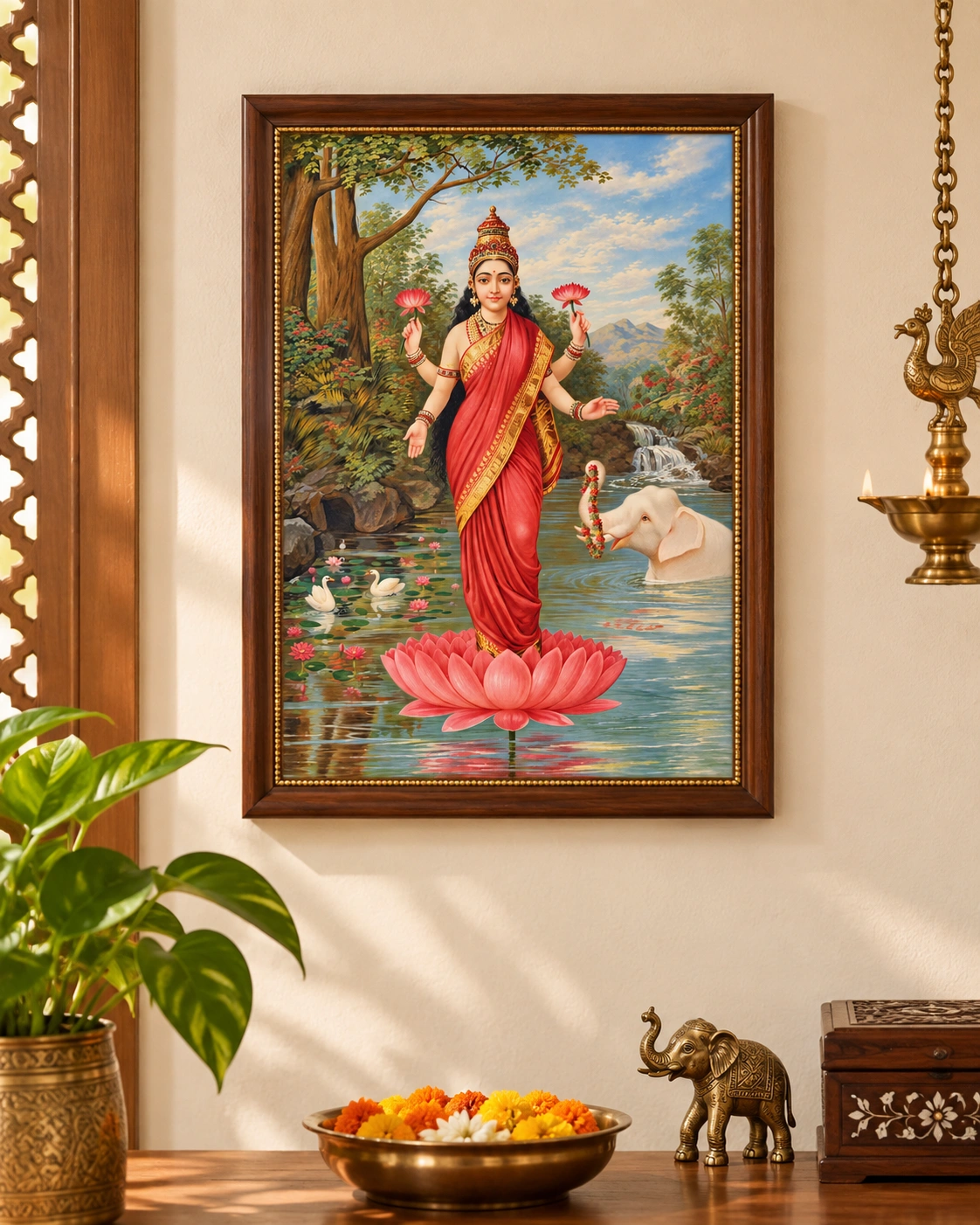 Gaja Lakshmi in Lotus Bloom