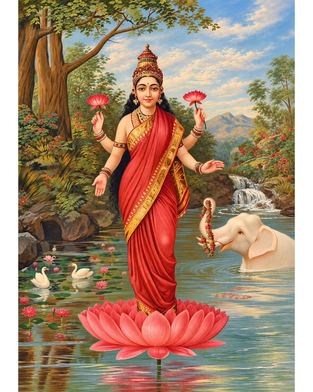 Gaja Lakshmi in Lotus Bloom