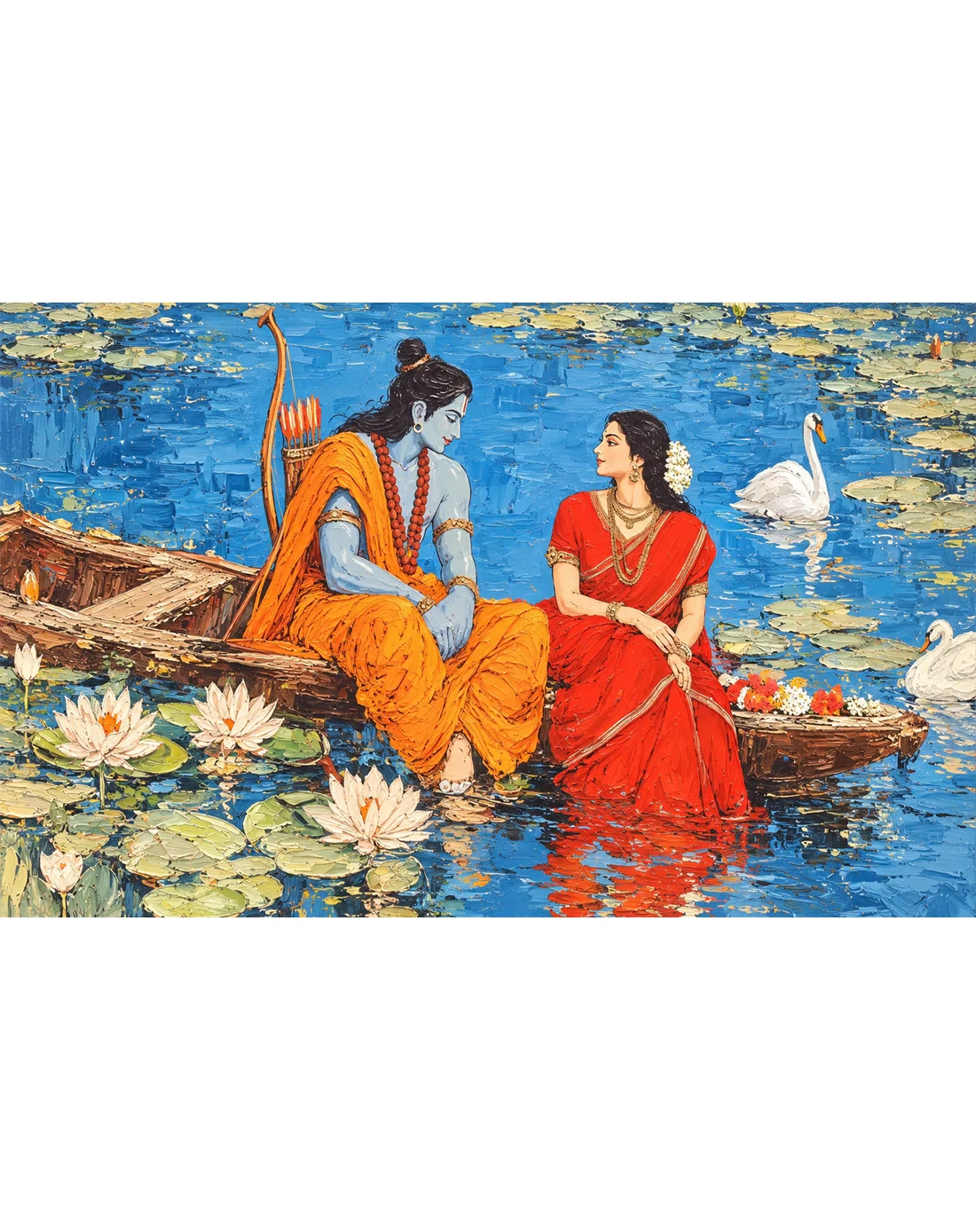 Lord Rama and Sita on a Lotus Pond – Divine Love