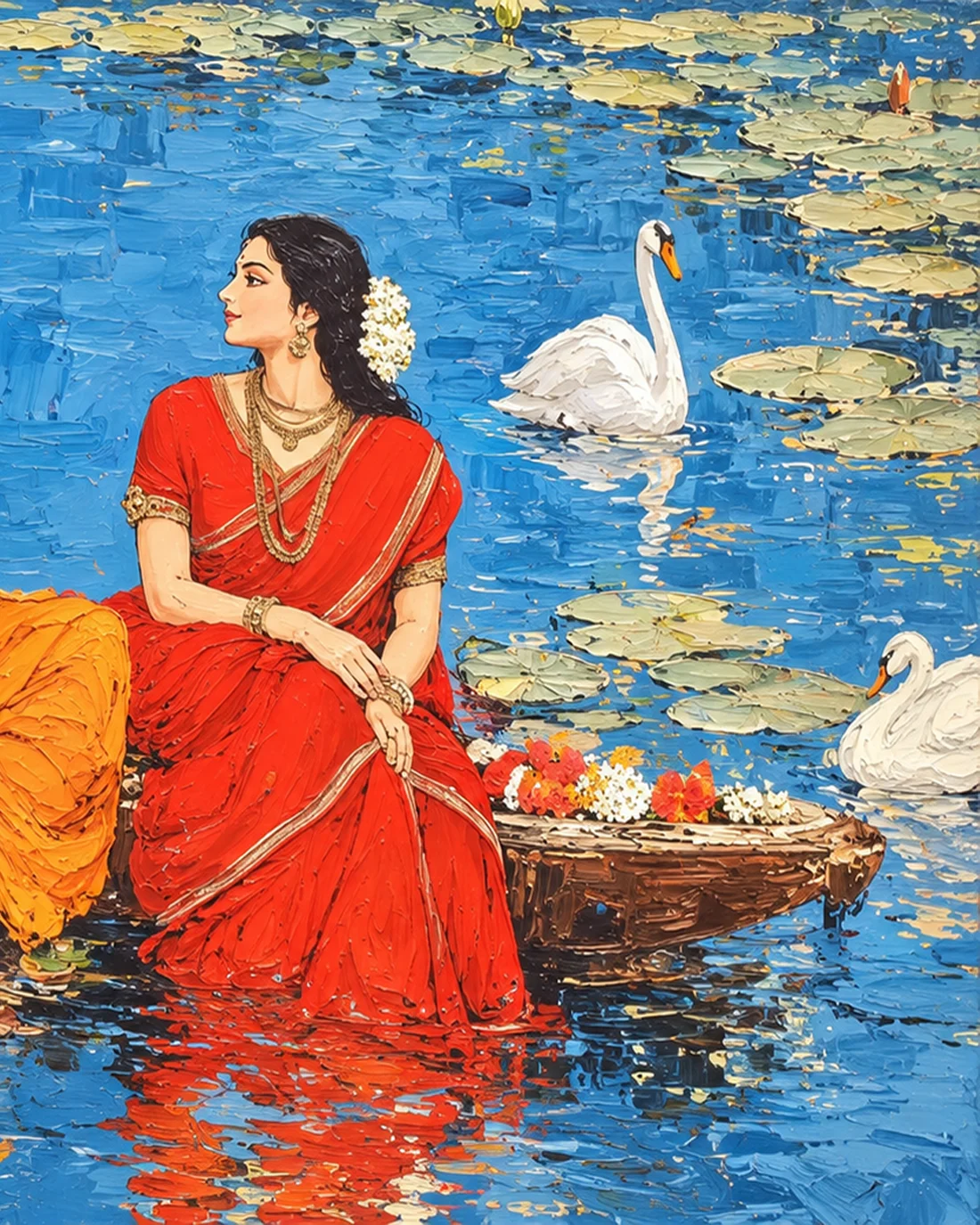 Lord Rama and Sita on a Lotus Pond – Divine Love
